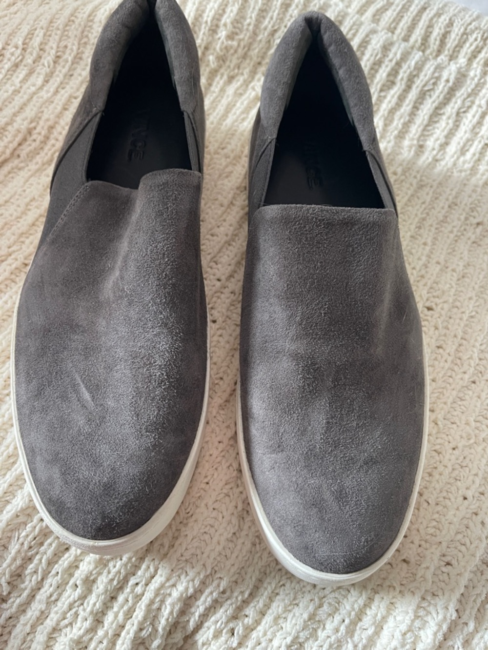 Vince Gray Suede Slip-On Sneakers with White Sole
